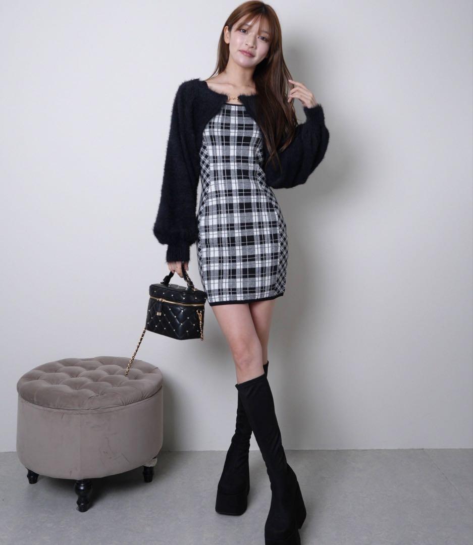 LIP SERVICE フェザー チェック アンサンブル ワンピース ブラック