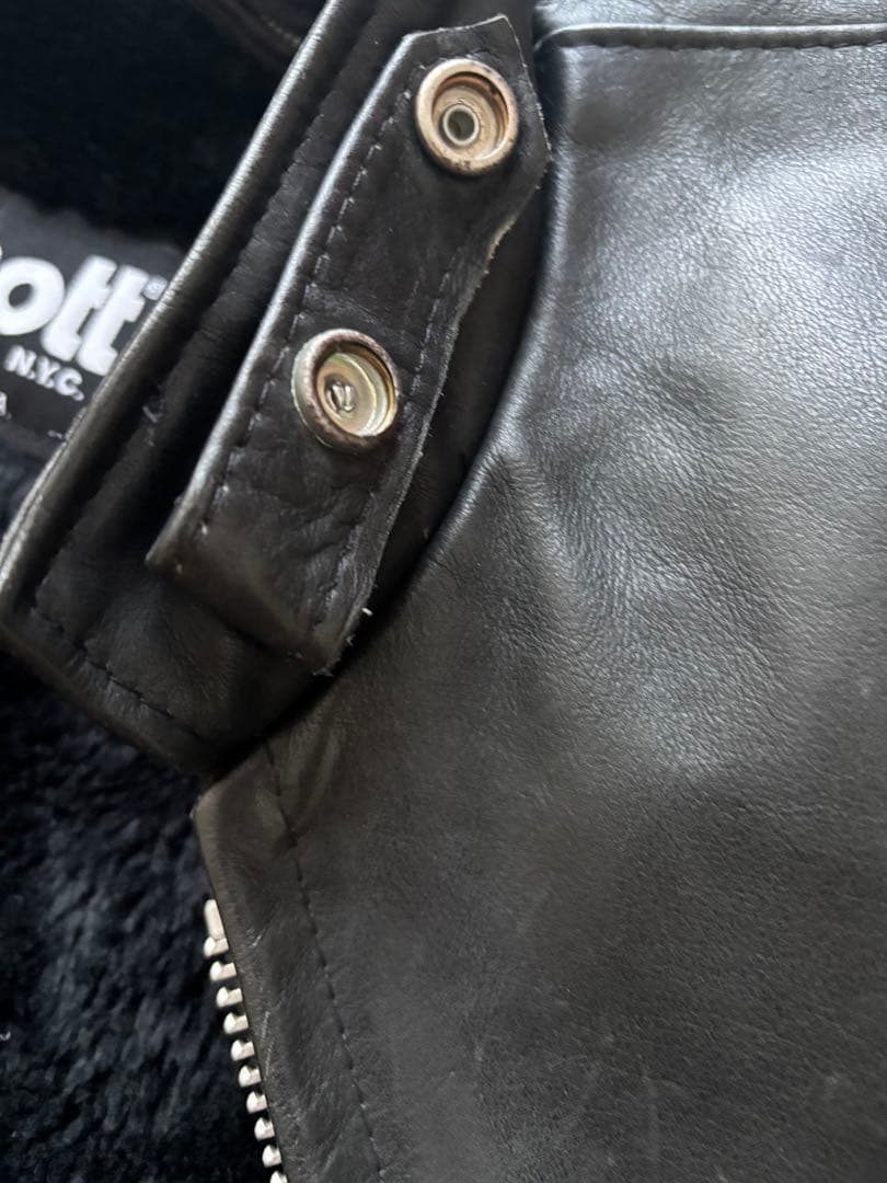 schott♡men'sブラックレザー シングルライダースジャケット