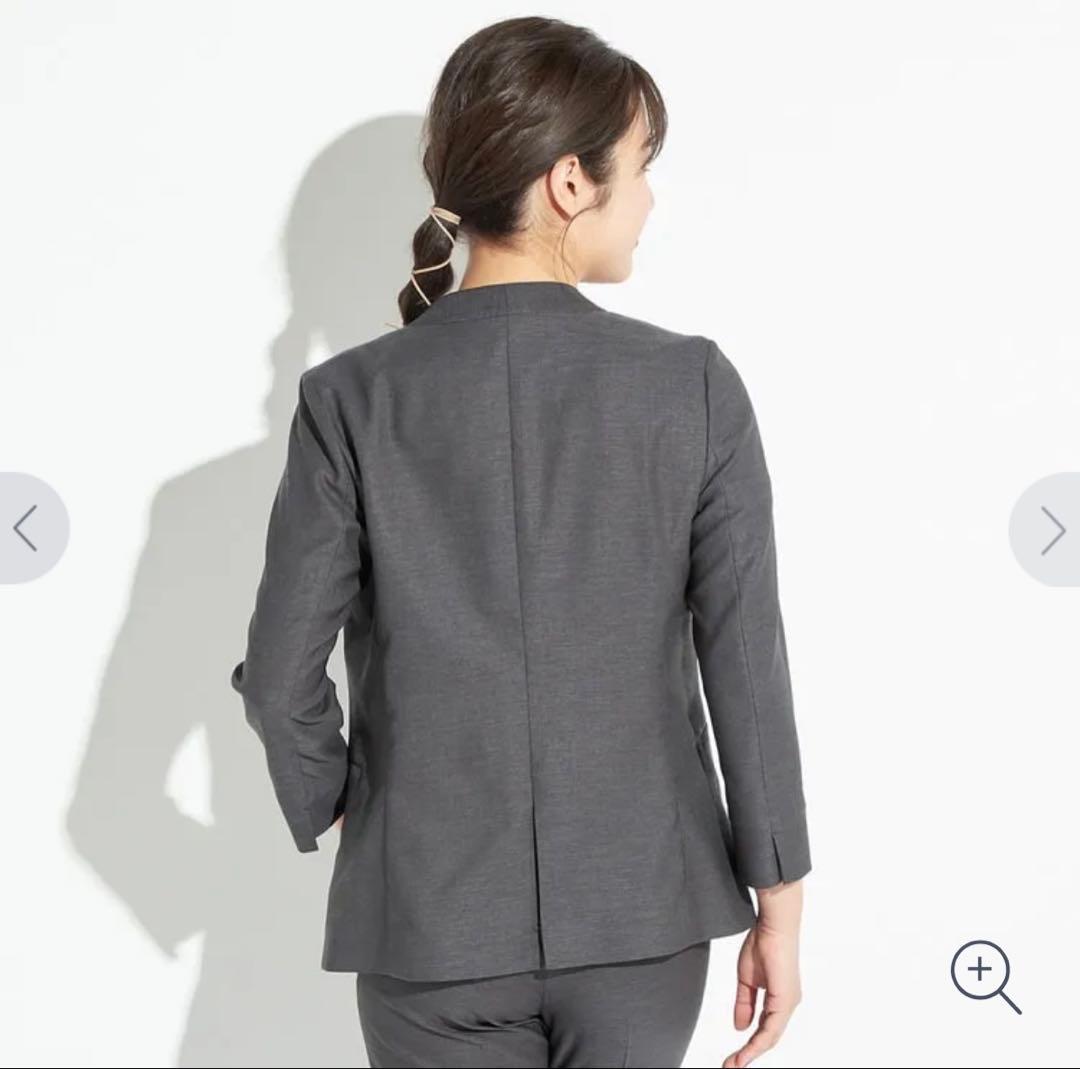 アオキ⭐️麻調 ノーカラー 七分袖 セットアップ パンツ スーツLES MUSE