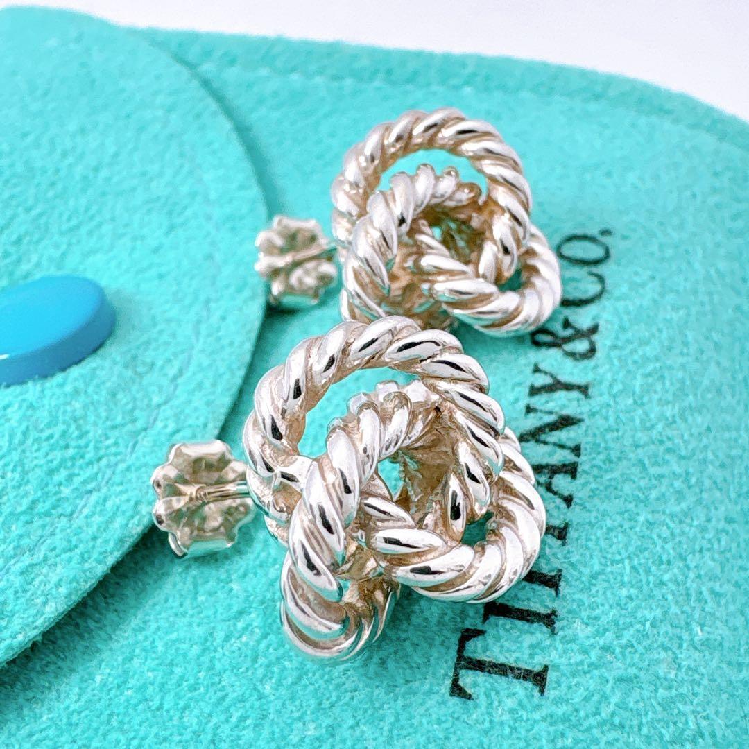 美品 オールドティファニー ツイスト ノット ピアス キャッチ社外品 シルバー