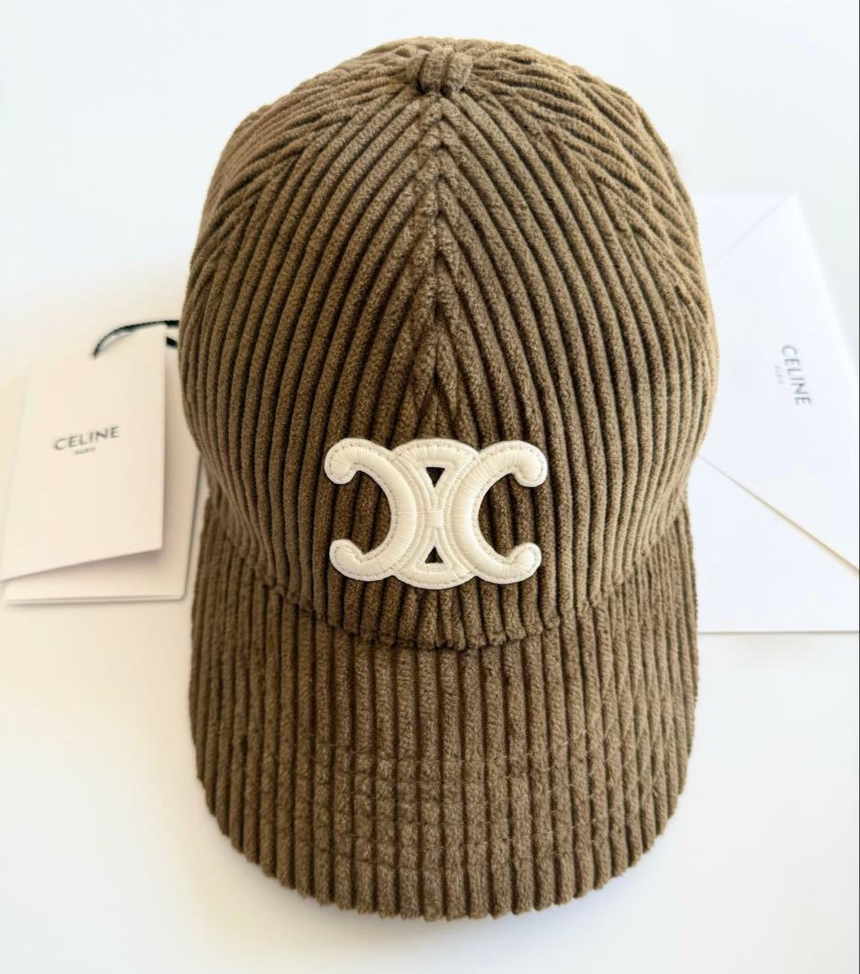 CELINE セリーヌ トリオンフ ベースボールキャップ コーデュロイ ブラウン