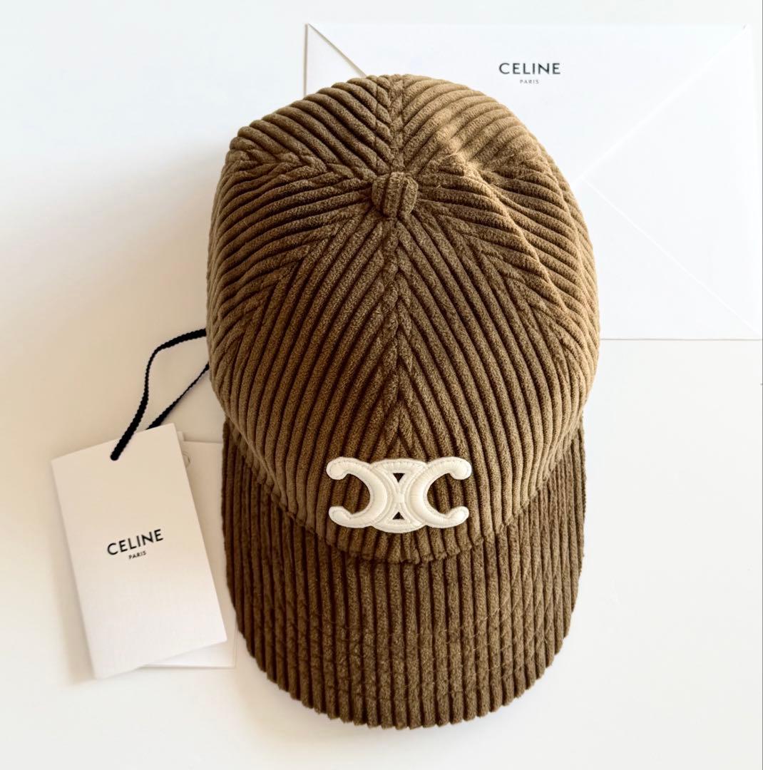 CELINE セリーヌ トリオンフ ベースボールキャップ コーデュロイ ブラウン