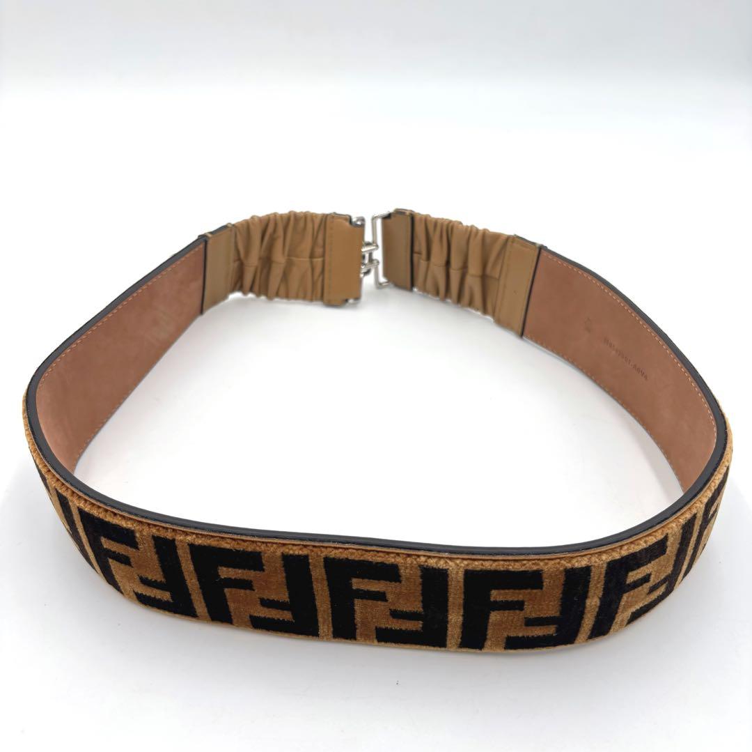 FENDI フェンディ ズッカ ベロア×レザー ベルト レディース ブラウン