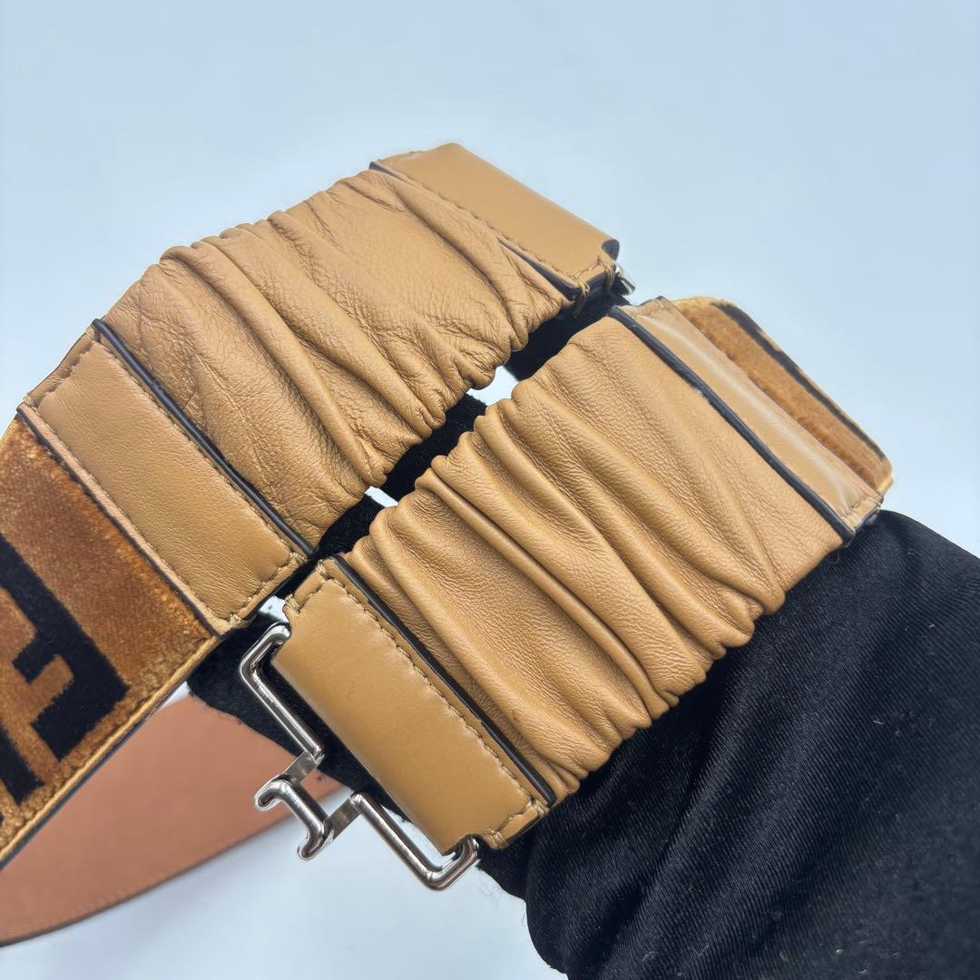 FENDI フェンディ ズッカ ベロア×レザー ベルト レディース ブラウン
