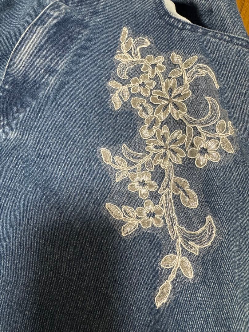 パンツ size adjust motif lace loose denim PT