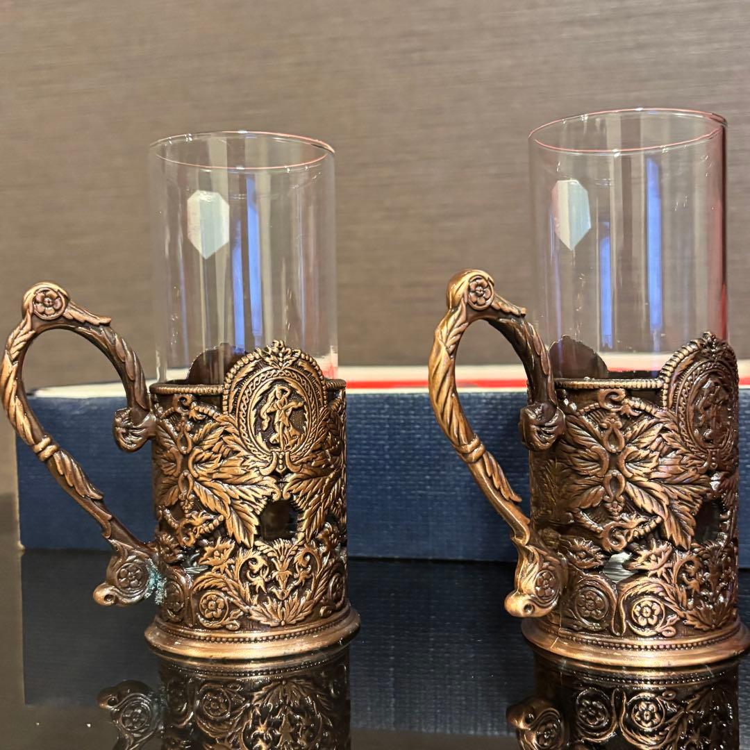 アンティーク 銅ブロンズ 耐熱グラスジョッキ 昭和