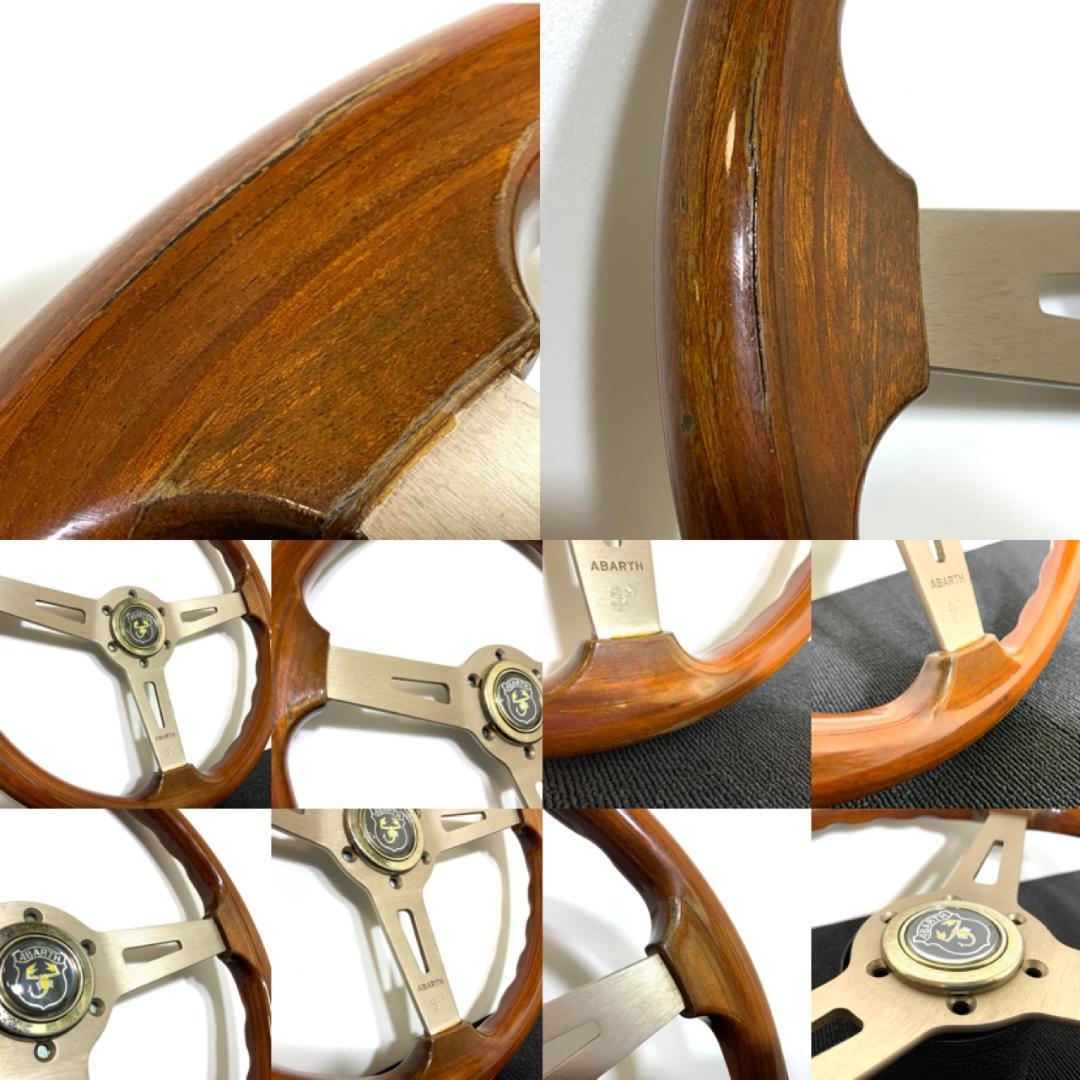 アバルト ゴールド ウッドステアリング 35Φ ホーンボタン付 当時物 旧車