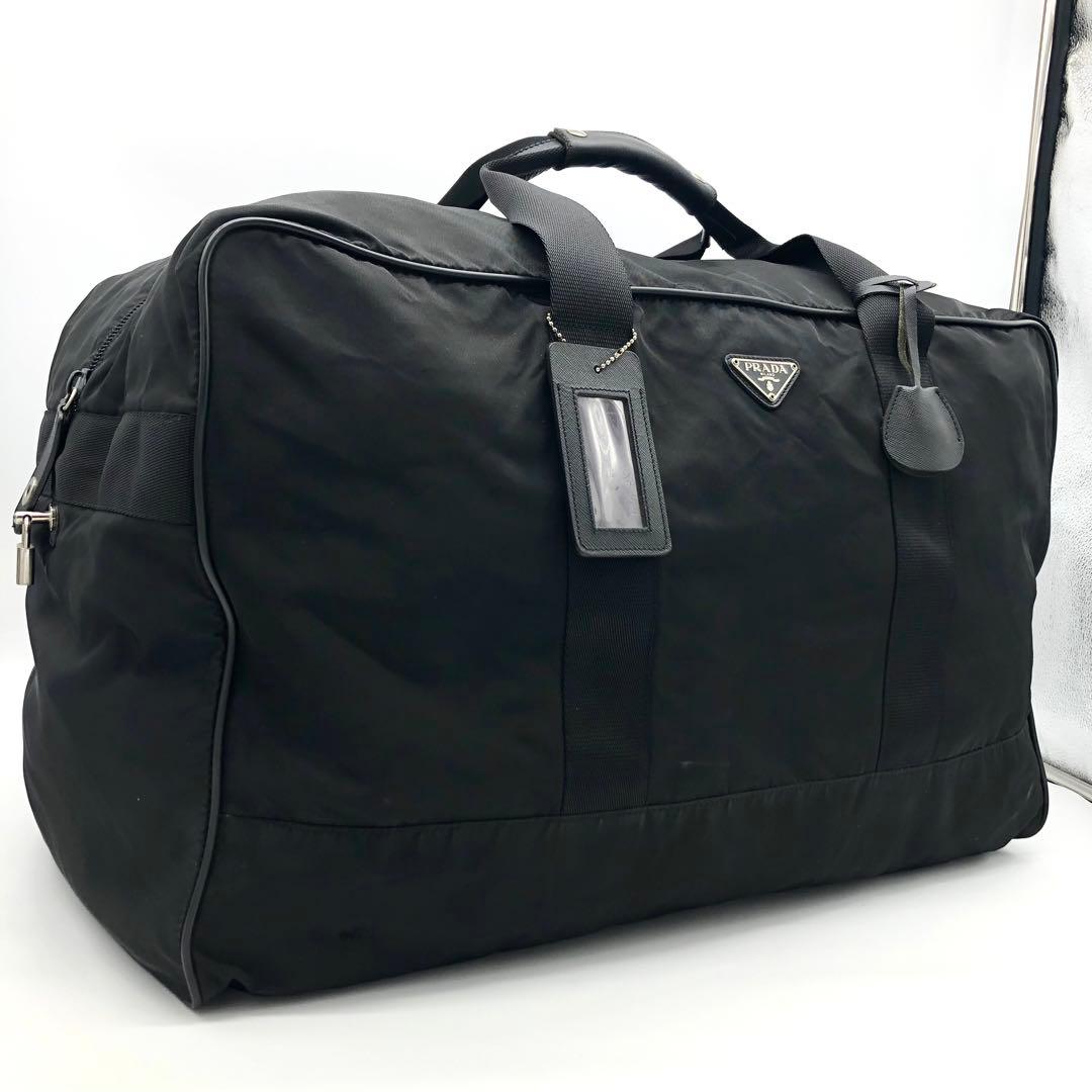 【極美品✨】プラダ ボストンバッグ テスートナイロン レザー 南京錠 鍵付き 黒