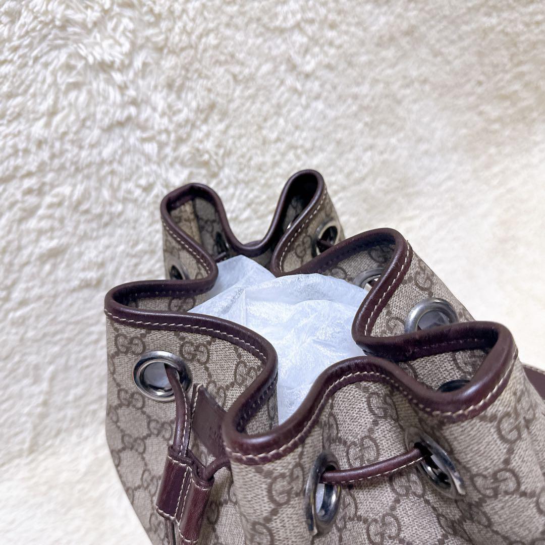 2301 希少美品✨GUCCI 大容量 リュック GG PVC 巾着型 ブラウン