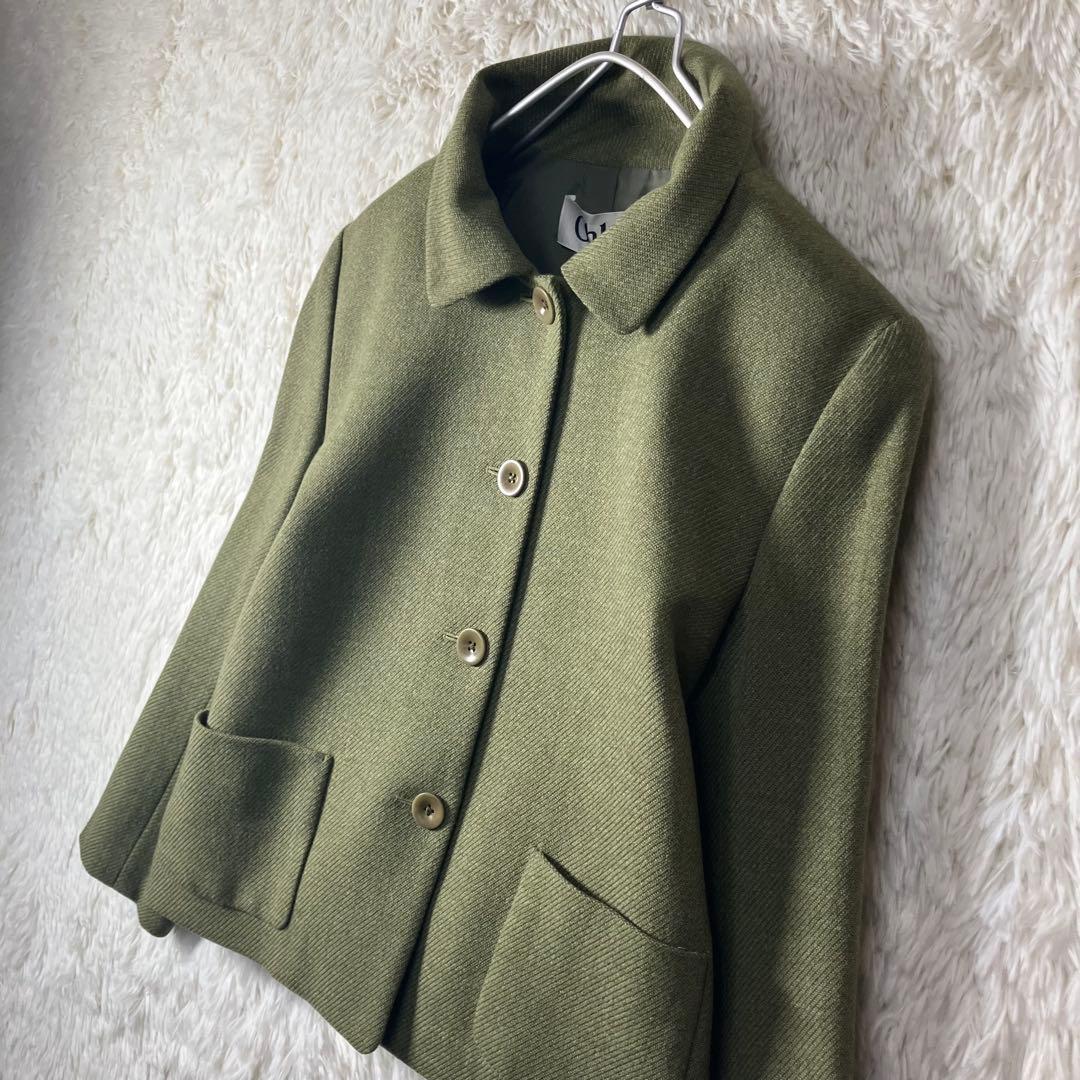 美品 Chloé クロエ ウールカシミヤジャケット シングルボタン カーキ L