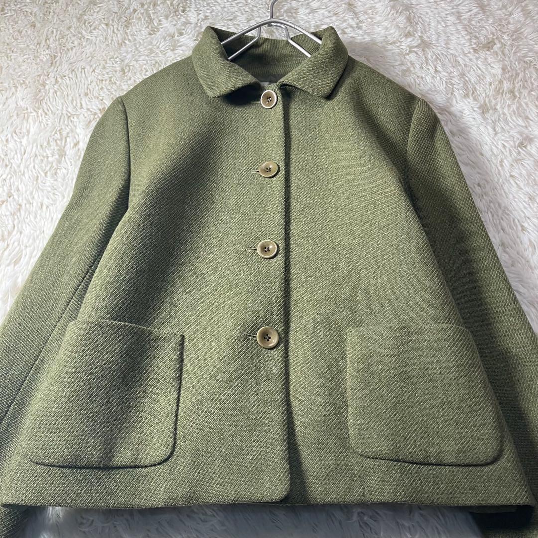 美品 Chloé クロエ ウールカシミヤジャケット シングルボタン カーキ L