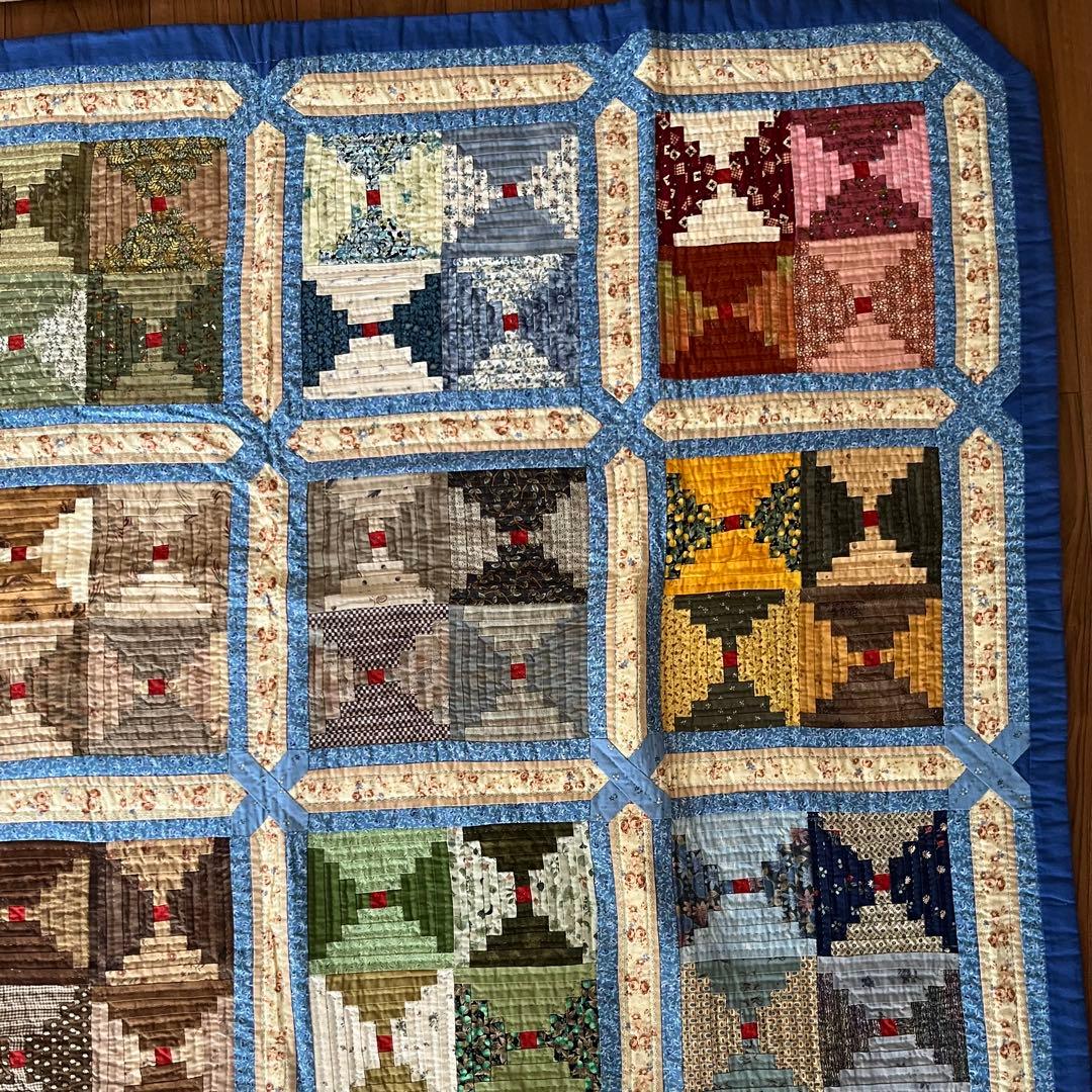 【講師作品】パッチワークキルト ベッドカバー マルチカバー ログキャビン