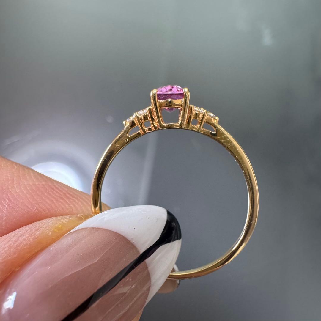 k18金イエローゴールドリング　指輪　ピンクサファイア0.63ct ダイヤモンド