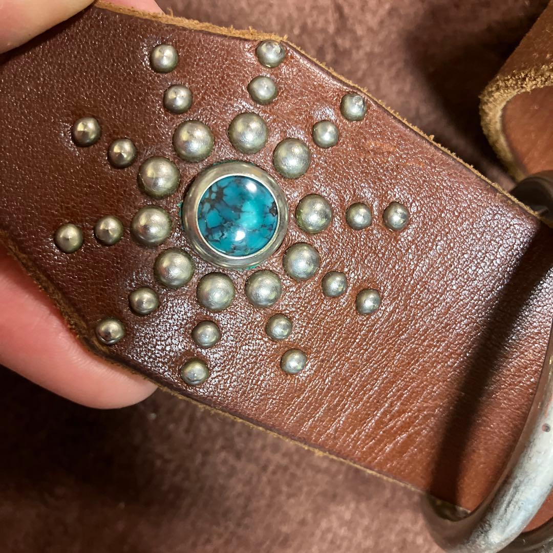R★HTC ベルト　34 スタッズ　ターコイズ　ブラウン
