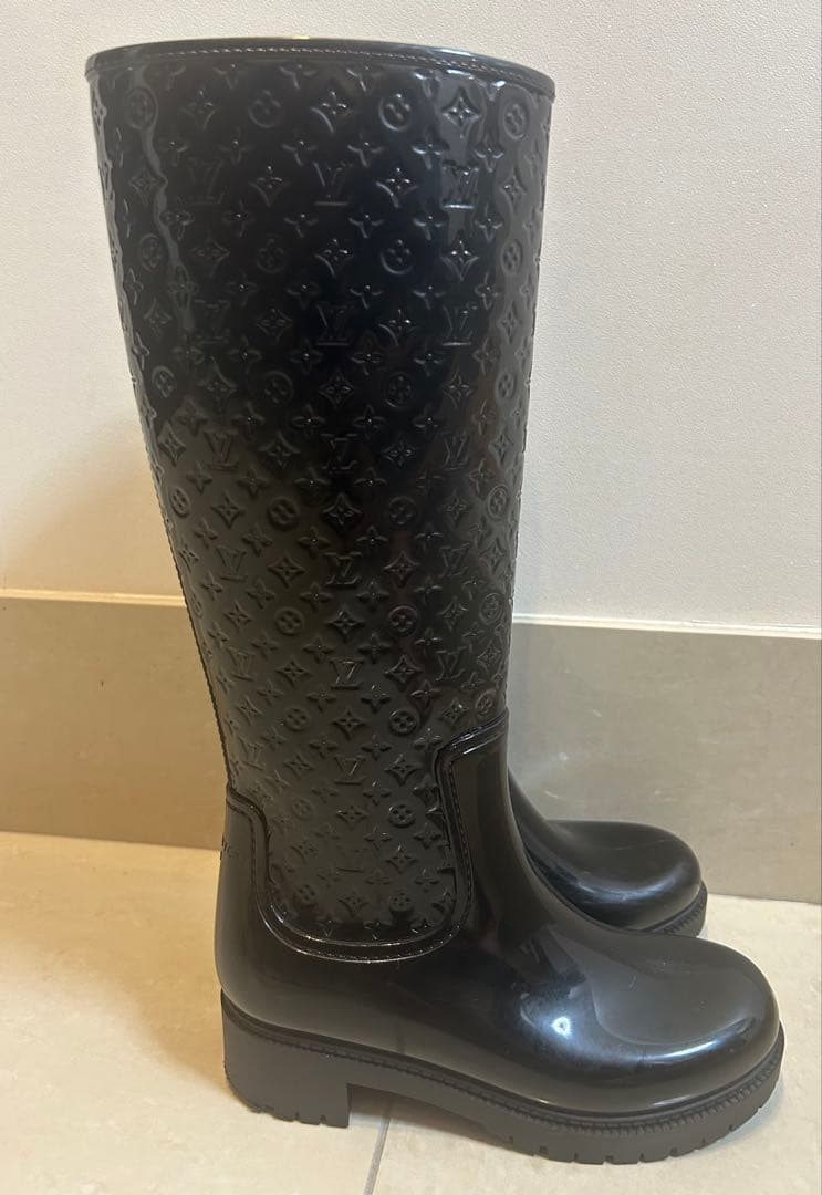 ルイヴィトン モノグラム レインブーツ ロング 黒 35