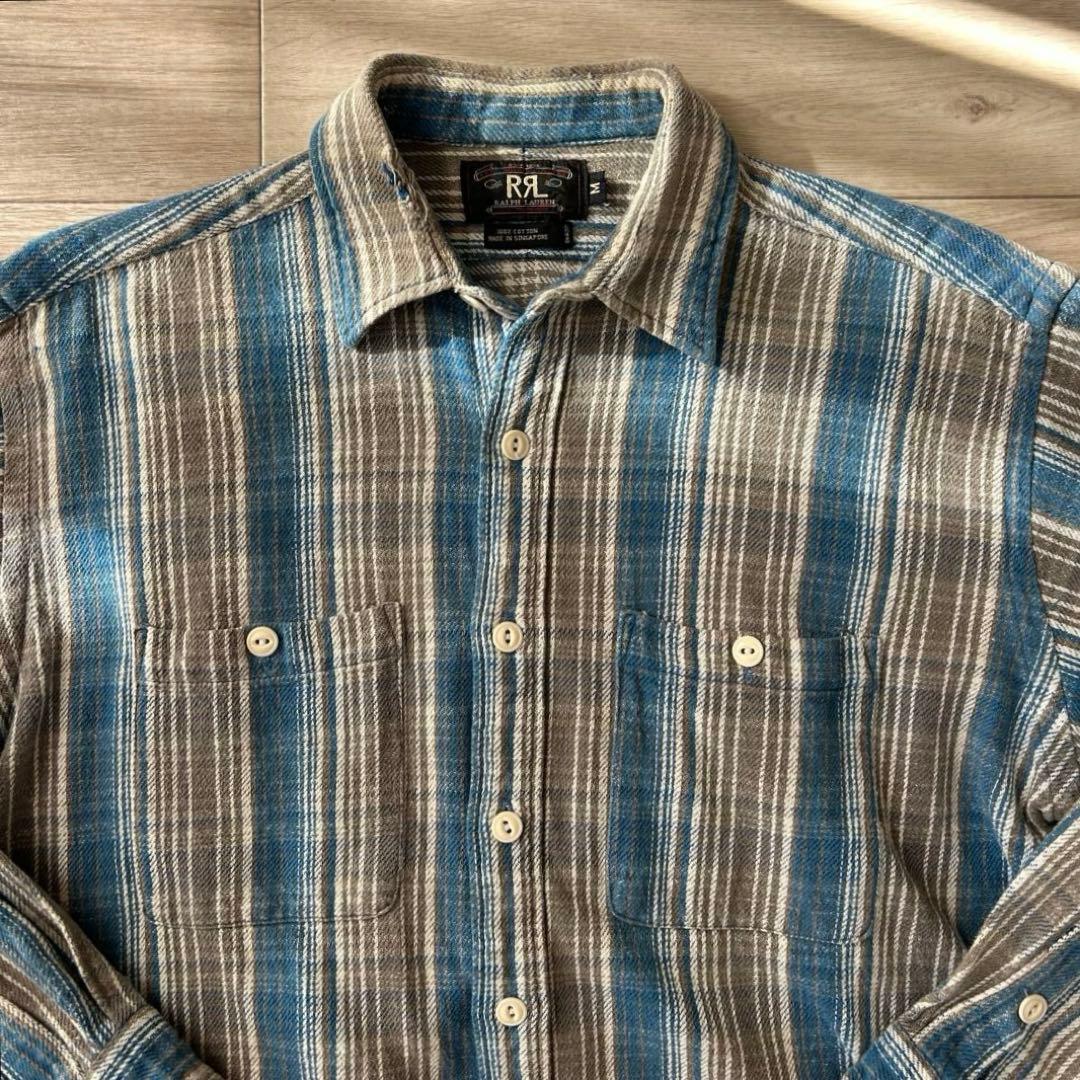 SALE✨90s Singapore製RRL 三ツ星タグネルシャツ ヘビネル猫目