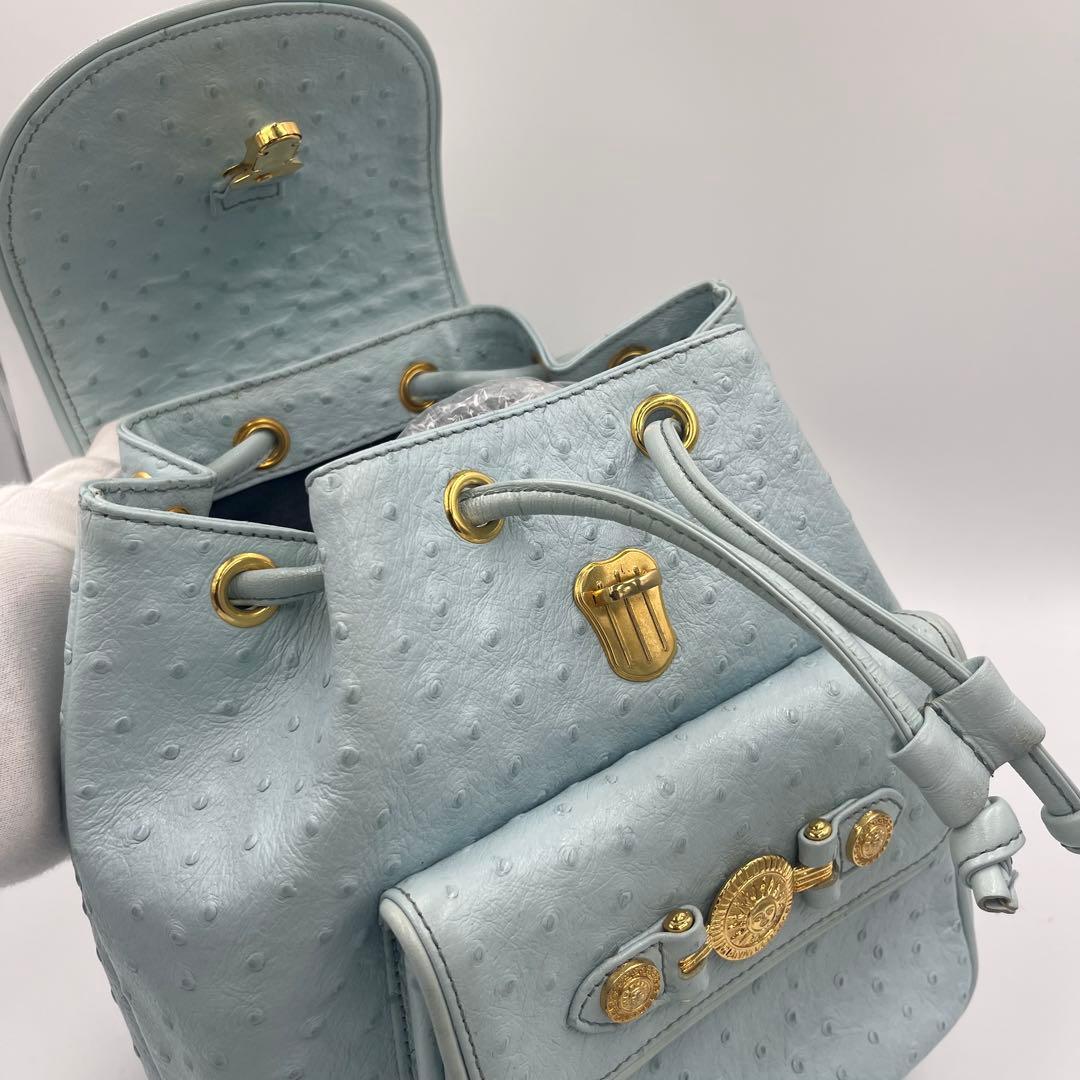 【希少】ヴェルサーチ リュック オーストリッチ サンバースト 巾着