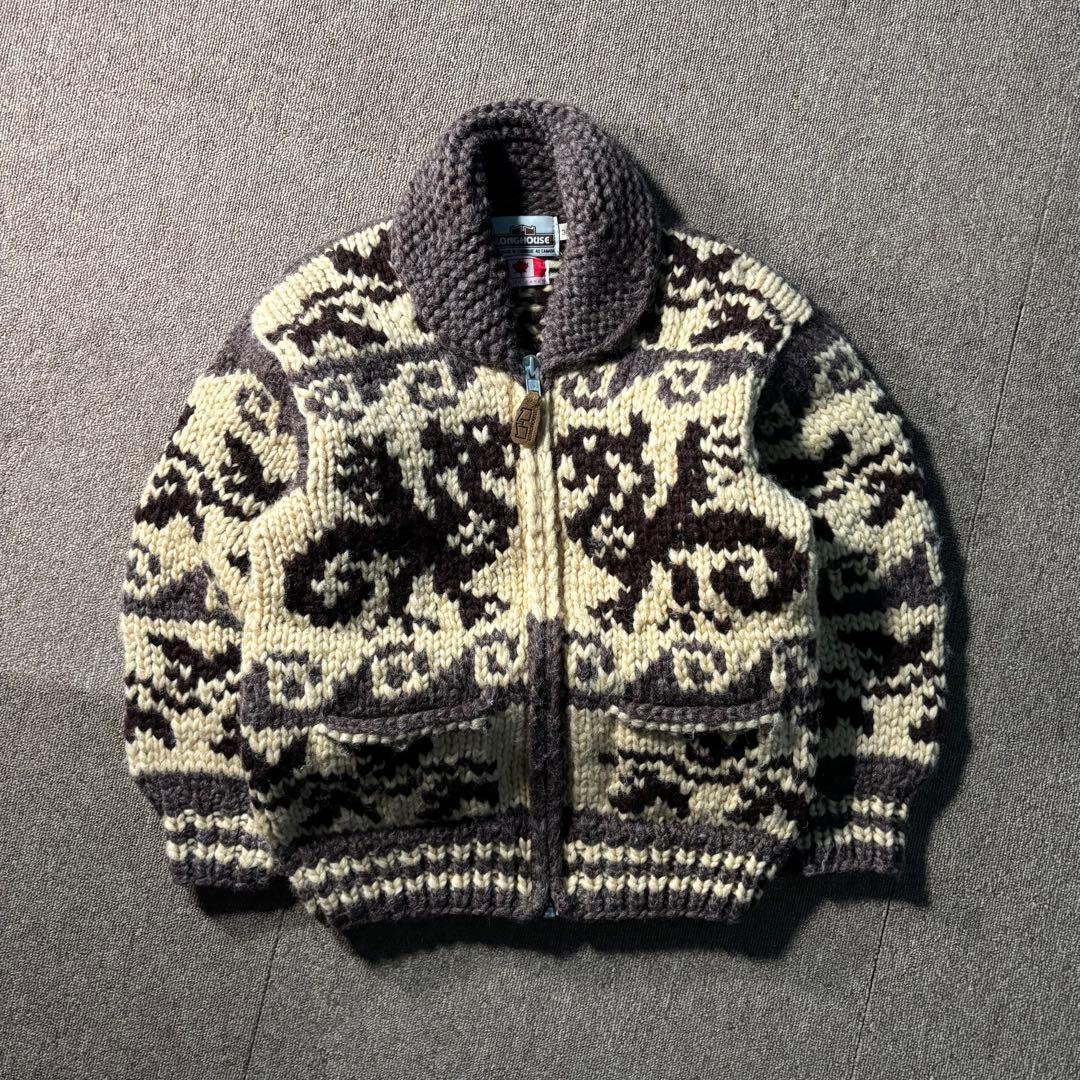 カナダ製 LONGHOUSE カウチンニットセーター ジップアップ