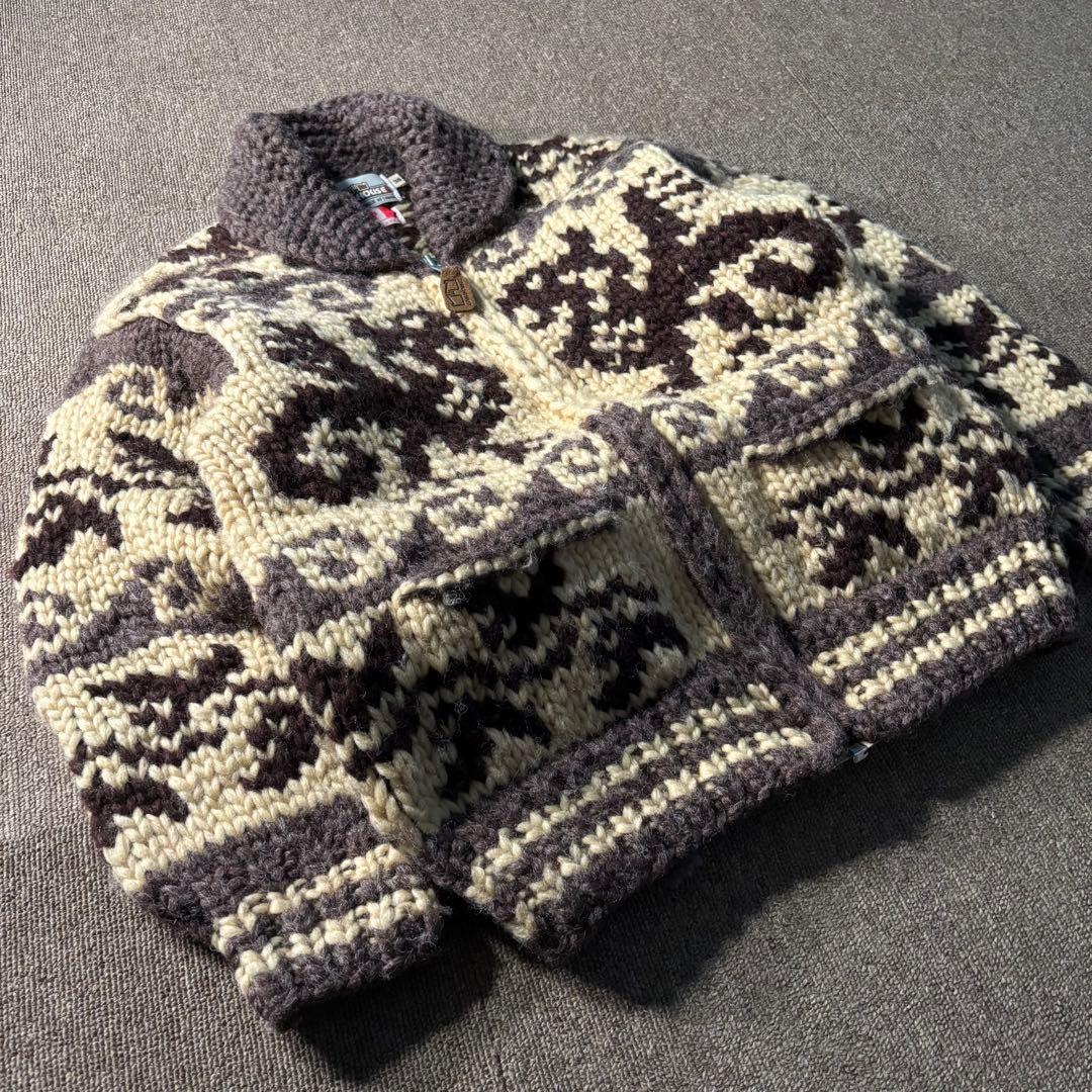カナダ製 LONGHOUSE カウチンニットセーター ジップアップ