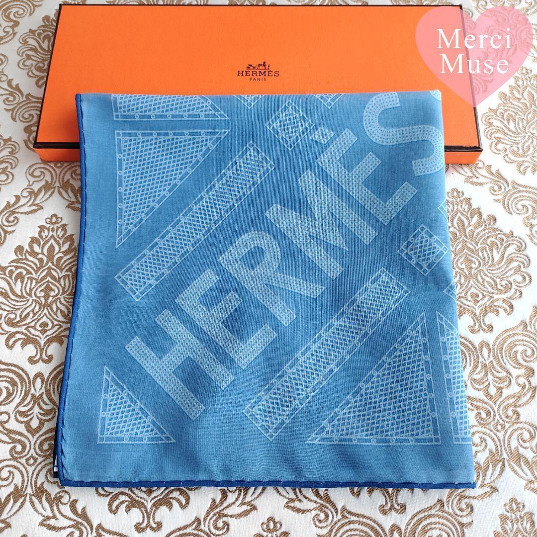 ❤未使用品❤ハンカチ HERMES SELLIER ライトブルー エルメス 綿