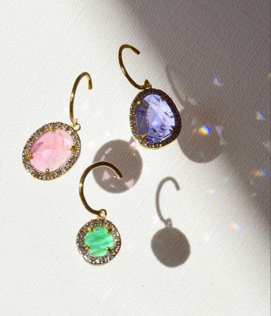 ARTIDA OUD エメラルド パヴェダイヤモンド ドロップ シングル ピアス