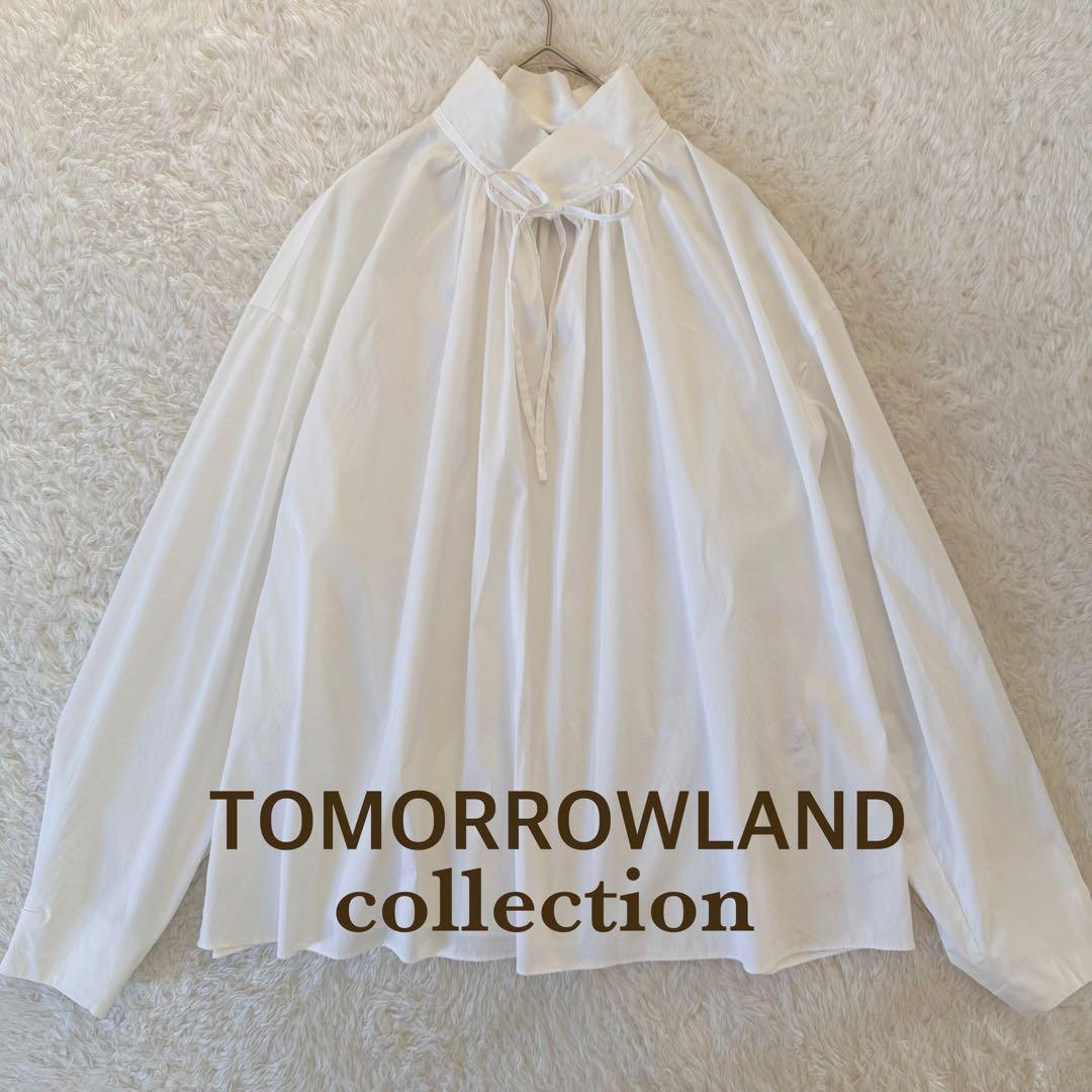 トゥモローランドコレクション　コットン混　シャツ　ブラウス　ギャザー　M