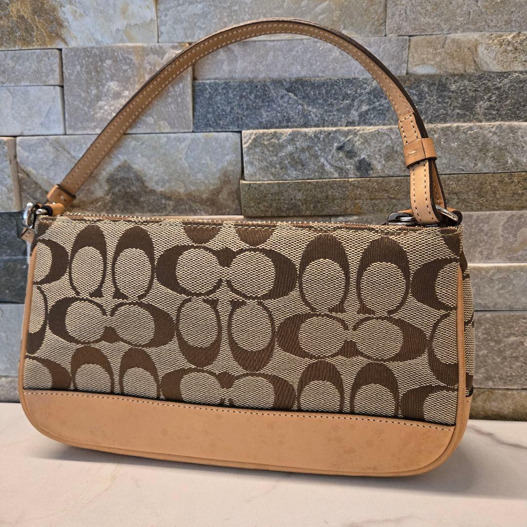 美品　COACH　コーチ　ポーチ　ハンドバッグ　キャンバス　レザー　シグネチャー