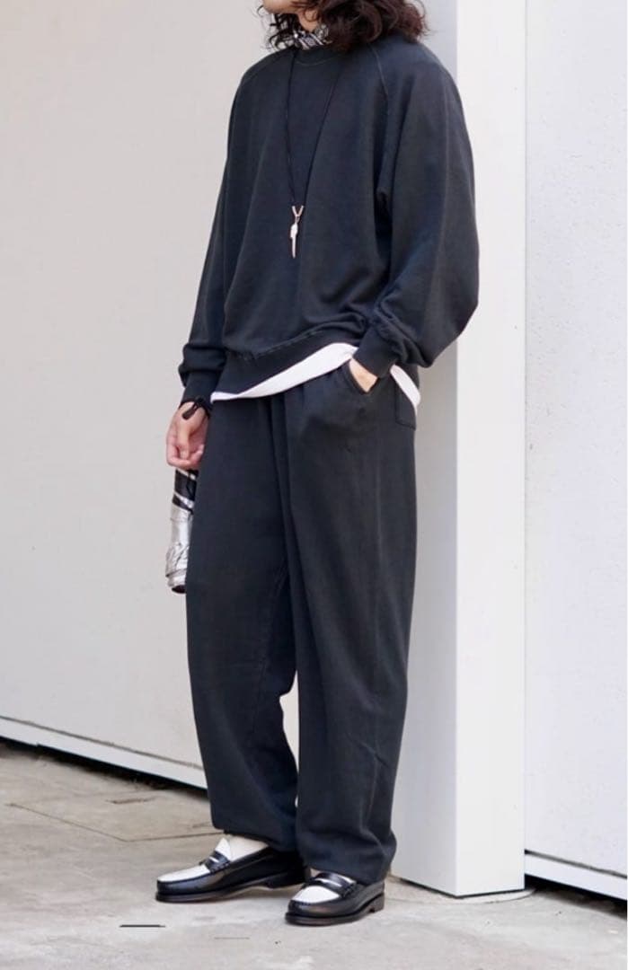 REMI RELIEF NAVY LABEL 綿アクリル裏毛ラグランクルー