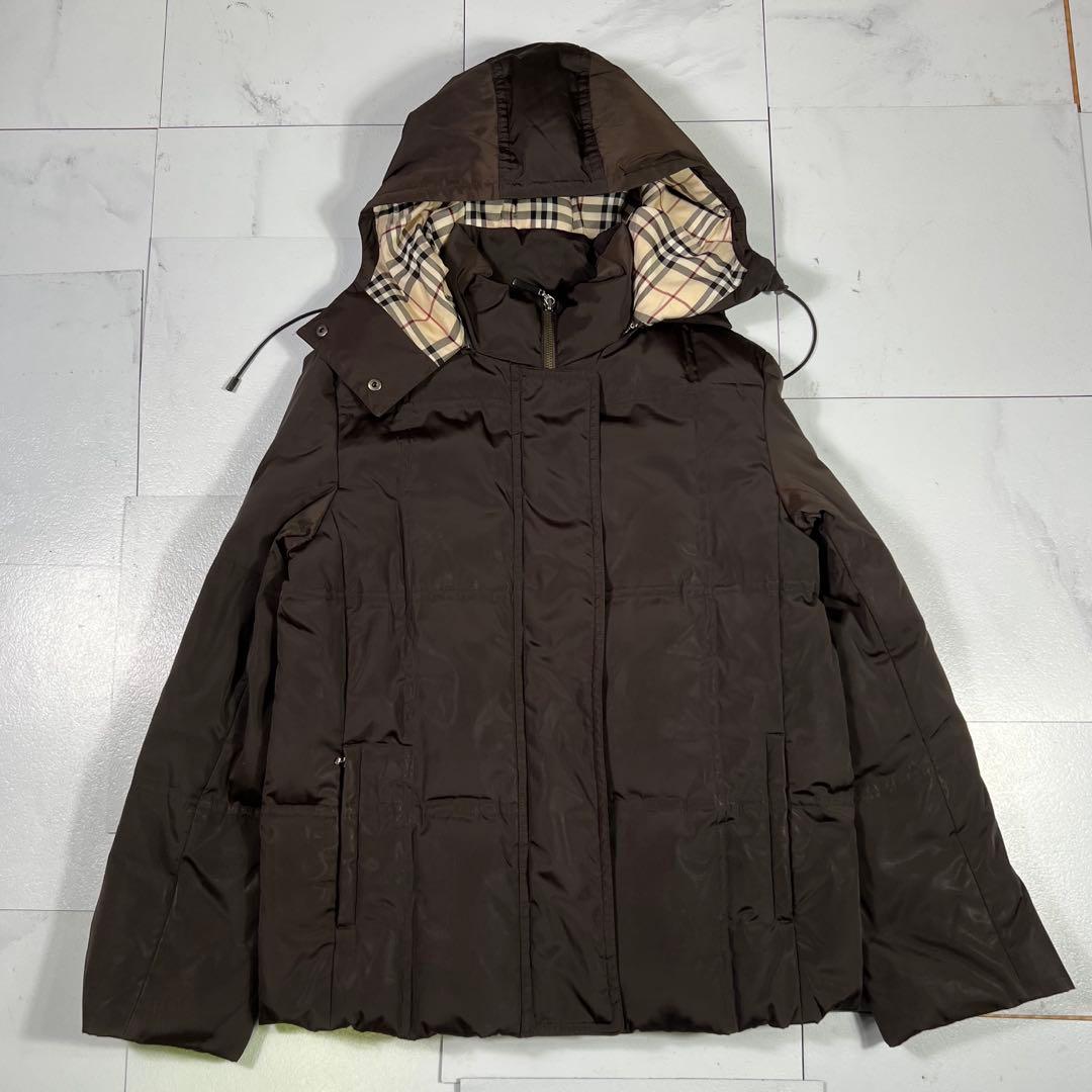 バーバリーロンドン ダウンコート 裏地ノバチェック フーディー ブラウン 40
