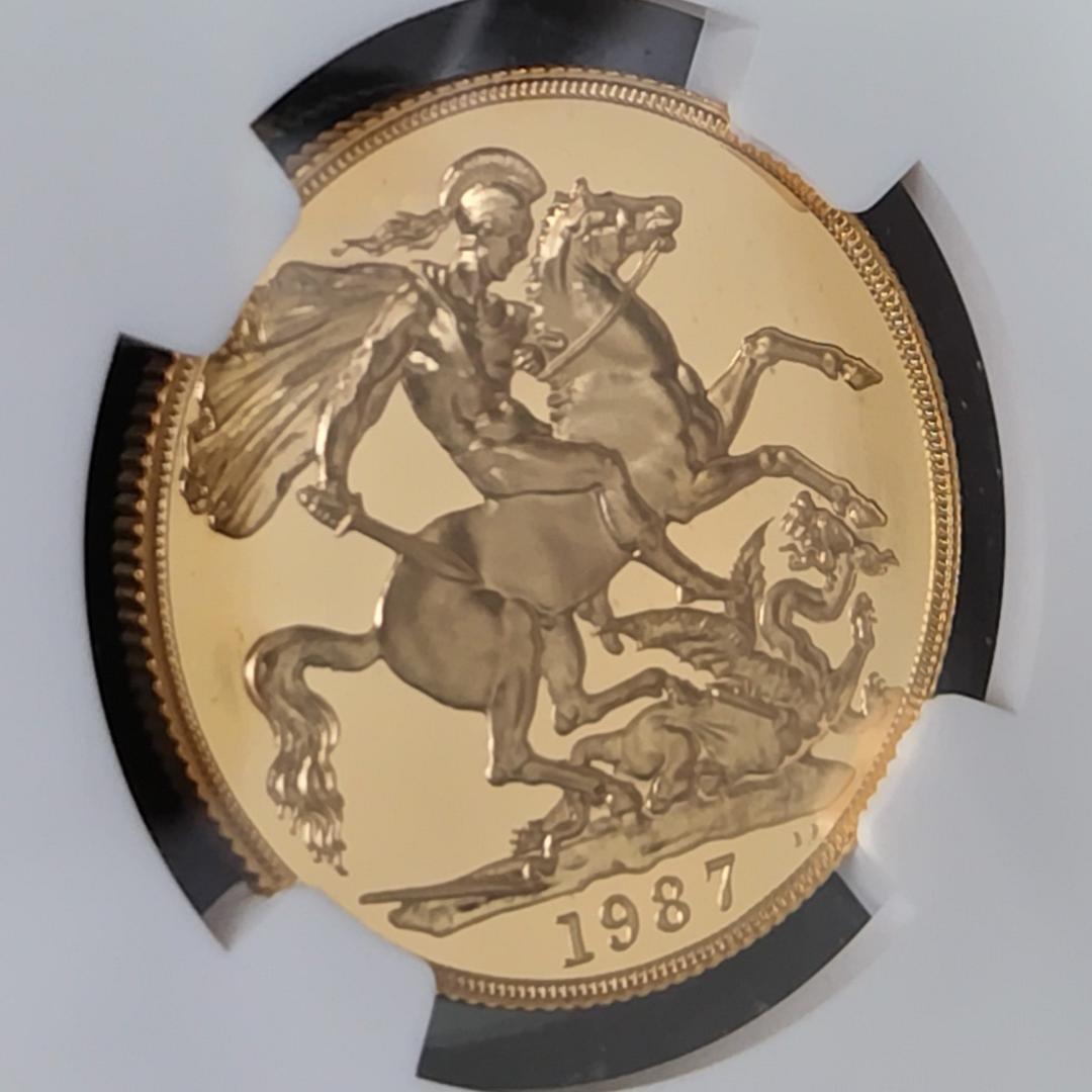 1987年/イギリス/PF70/ミドルエリザベス/金貨/2ソブリン/NGC