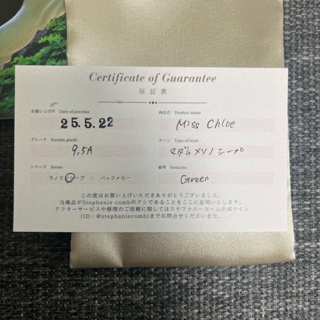 B*n様 ステファニーコーム　天然素材 ヘアコーム　ミスクロエ　グリーン　9.5