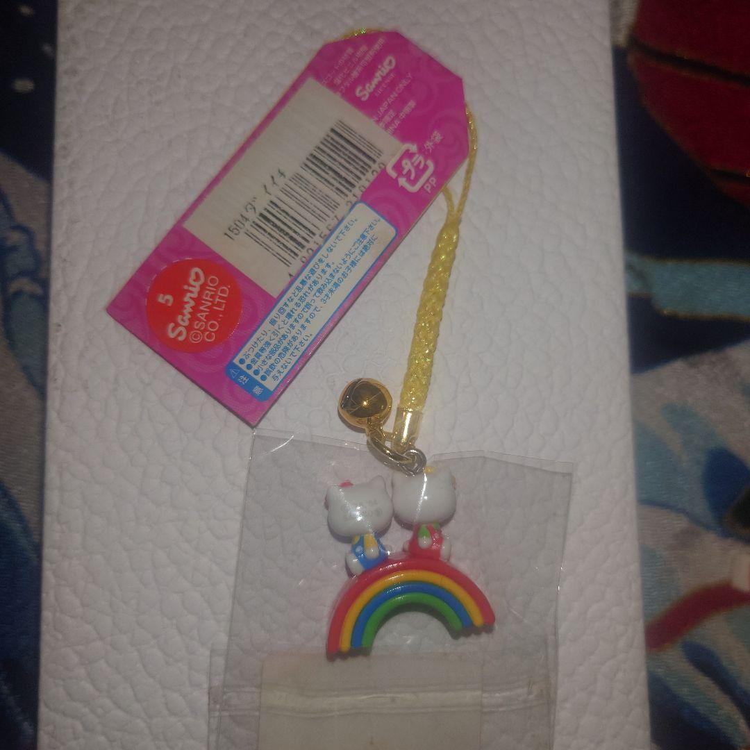 ハローキティ　根付　KITTY&MIMMY　虹　レインボー　キティ&ミミィ
