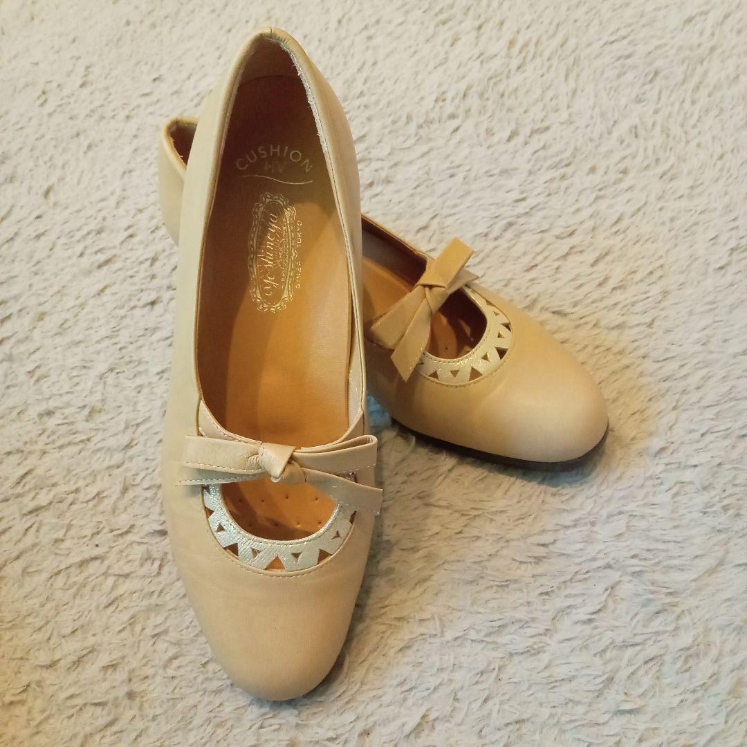 GINNZA yosinoya リボン付きベージュフラットパンプス 23.5cm