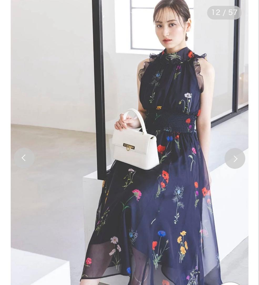 snidel バックリボンシフォンワンピース　ネイビー