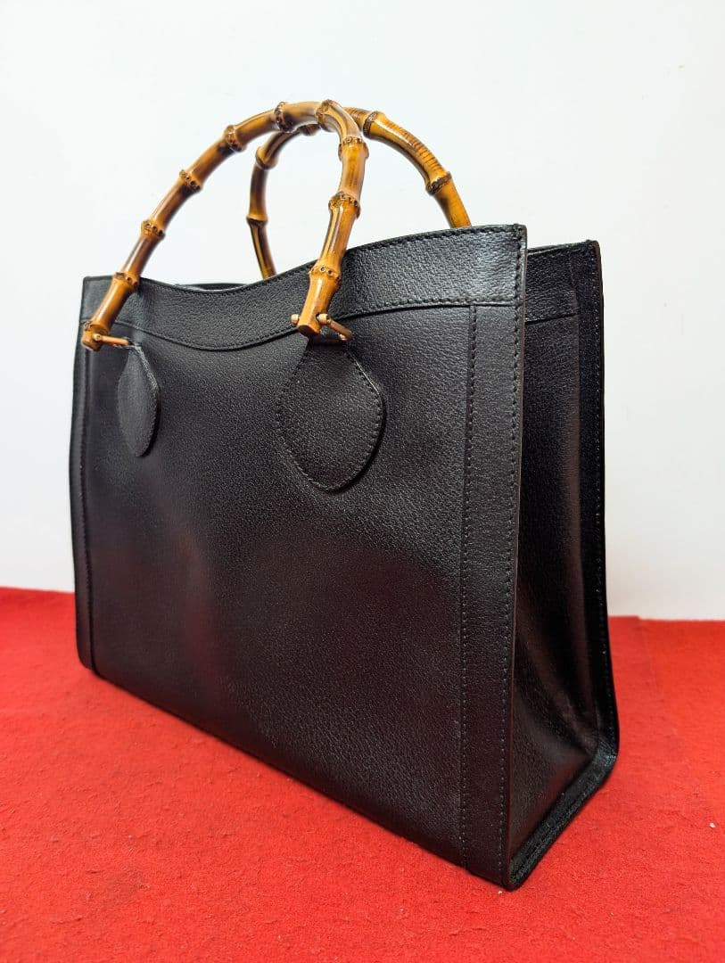 美品 極希少！Gucci バンブー レザーハンドバッグ トートバッグ ブラック