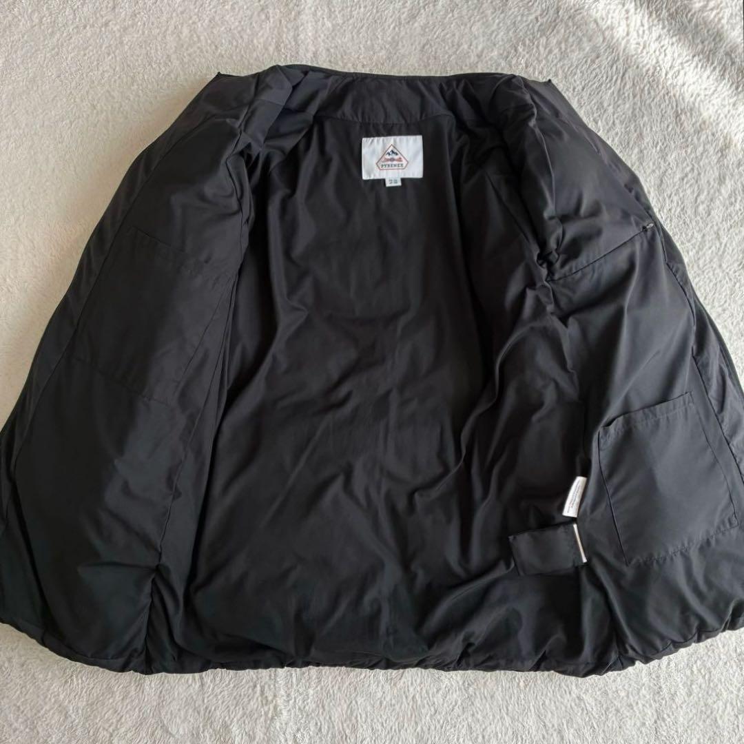 美品 ピレネックス アートニー 黒 ノーカラー ダウンコート 38 レディース