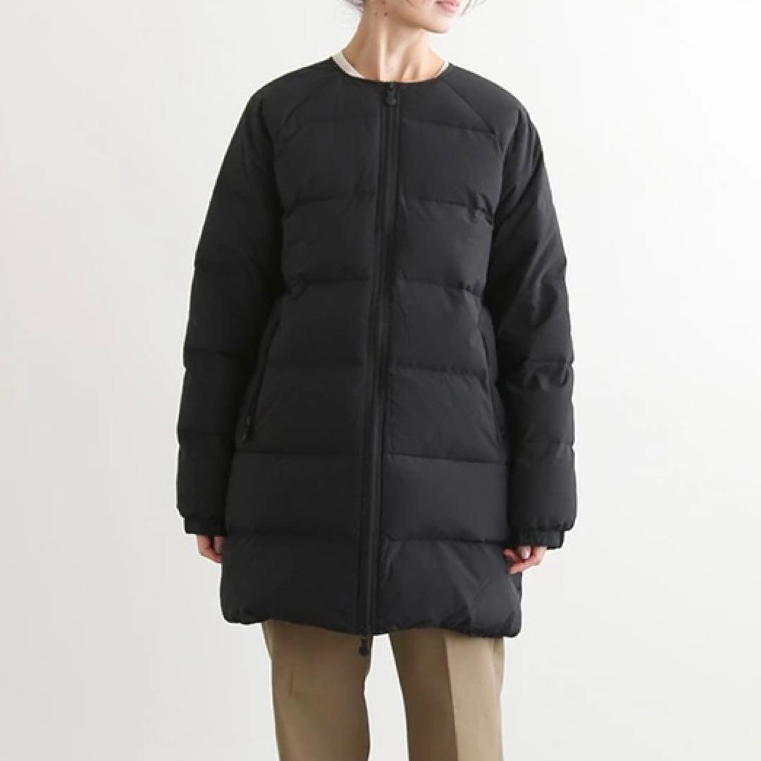 美品 ピレネックス アートニー 黒 ノーカラー ダウンコート 38 レディース