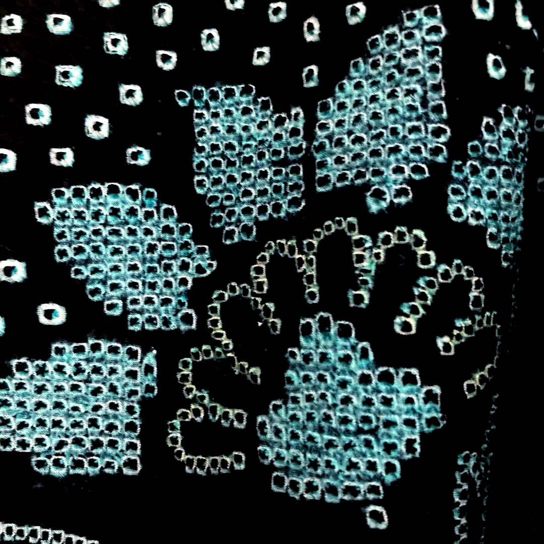 有松絞り　浴衣　手縫い上質浴衣　美品　黒・ターコイズNo.2-130