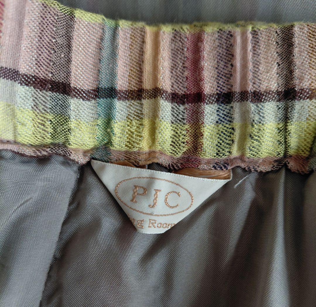 PJC 大西和子 織り素材のチェック柄プリーツスカート　　ホームクリーニング済