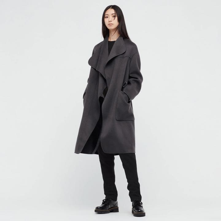 新品 ユニクロ +J カシミヤブレンドノーカラーコート グレー L