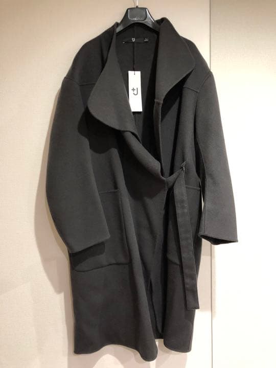 新品 ユニクロ +J カシミヤブレンドノーカラーコート グレー L
