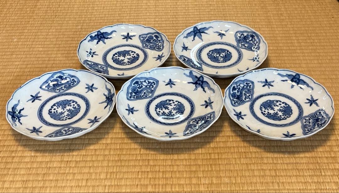 古伊万里　染付　中皿七寸　5枚組み　箱無し