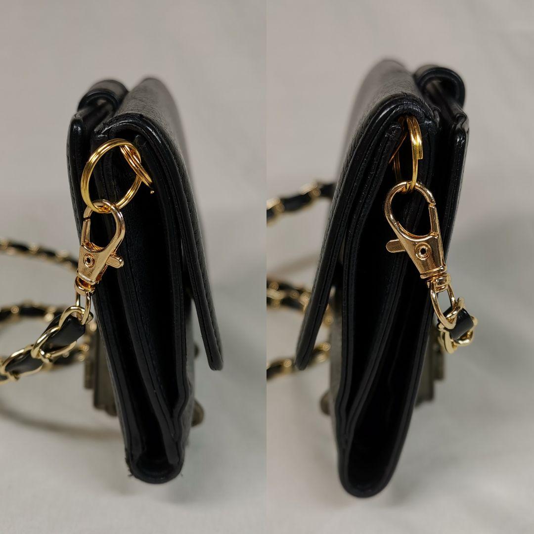【美品】シャネルCHANELキャビアスキン財布 ココマーク 黒 新品ショルダー付