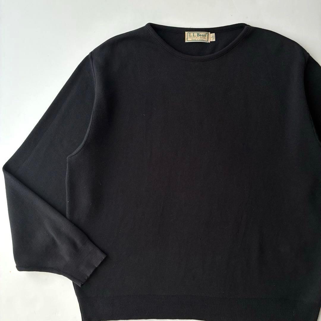 80s USA製 L.L.BEAN ブラック 黒 ハイゲージ コットン セーター