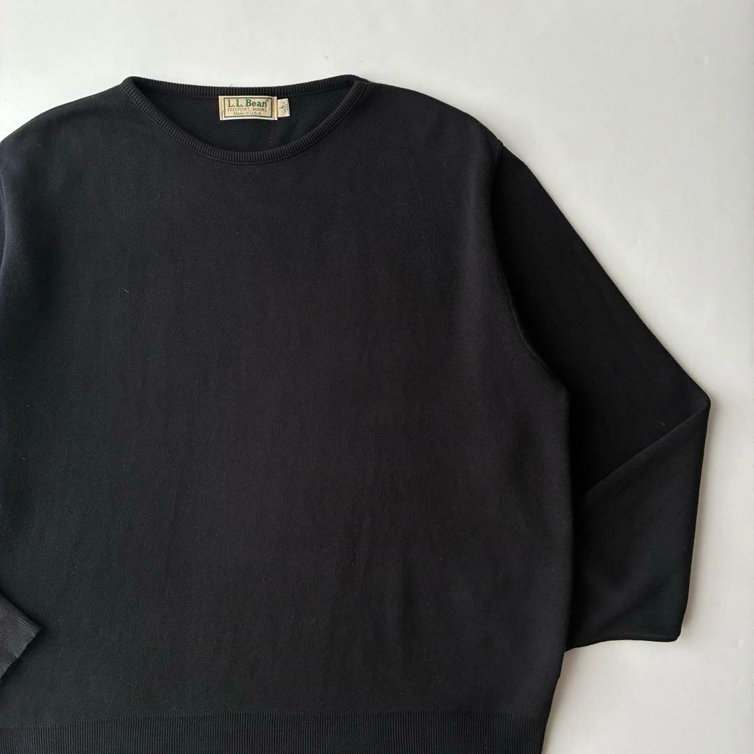80s USA製 L.L.BEAN ブラック 黒 ハイゲージ コットン セーター
