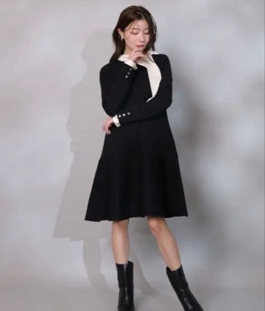 新作　美品　Apuweiser-richeネックリボンミニニットワンピース　2