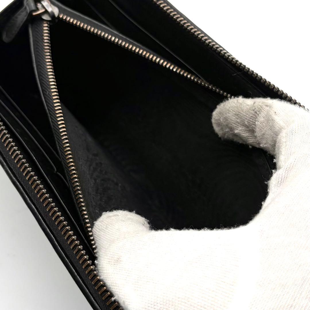 【美品】ボッテガヴェネタ 長財布 ラウンドジップ イントレチャート ブラック