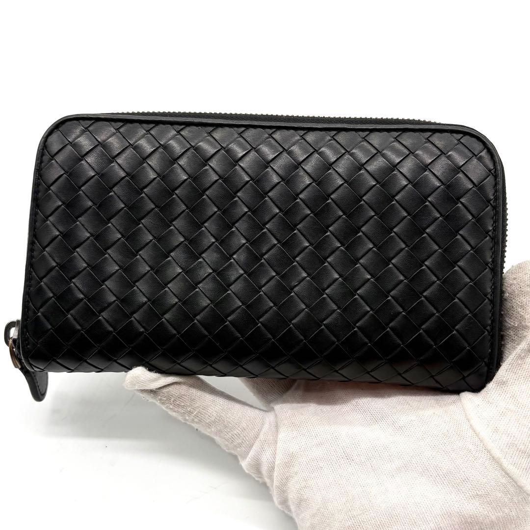 【美品】ボッテガヴェネタ 長財布 ラウンドジップ イントレチャート ブラック