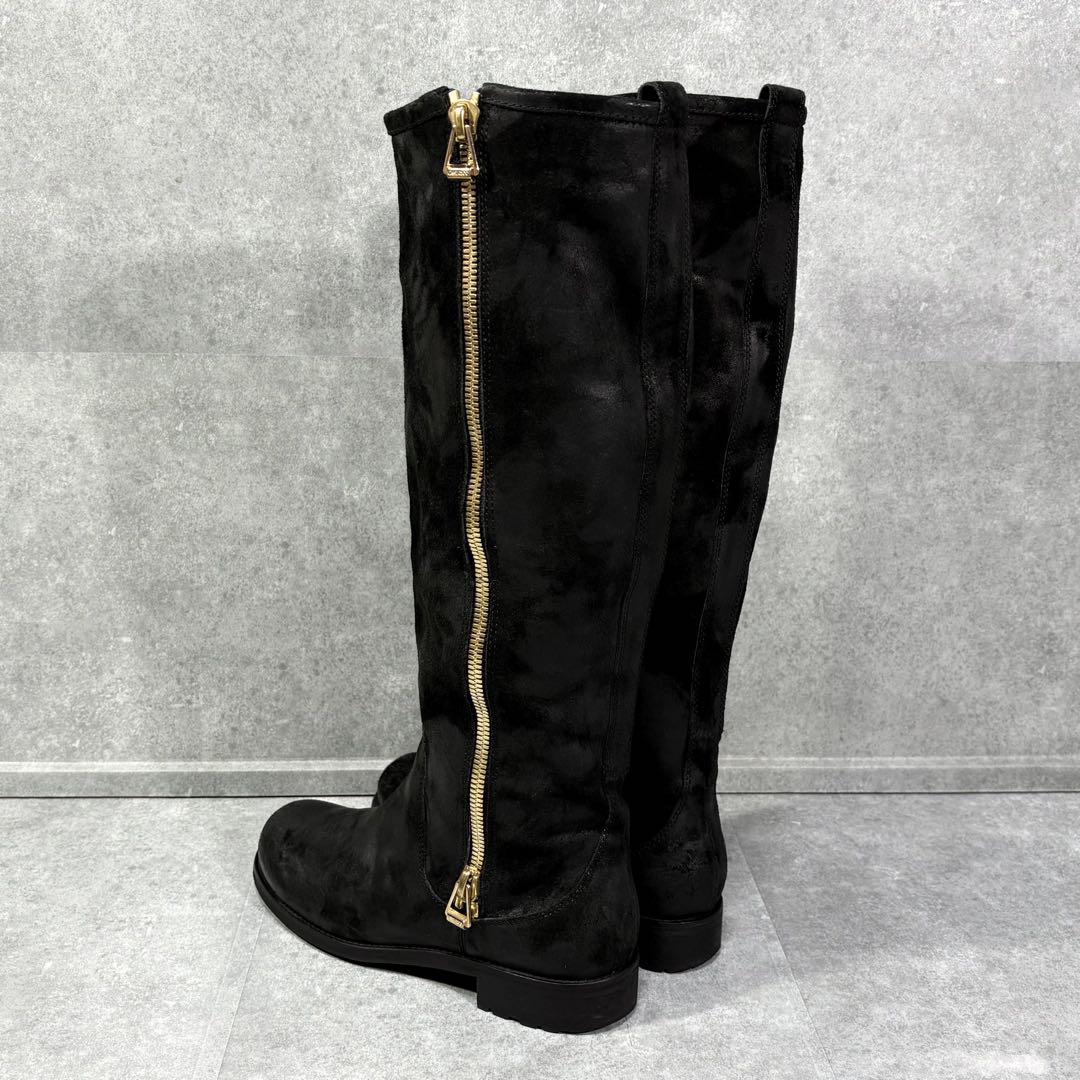 【美品】ジミーチュウ ワックススエード サイドジッパー ロングブーツ 24cm