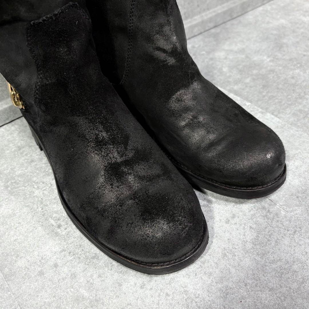 【美品】ジミーチュウ ワックススエード サイドジッパー ロングブーツ 24cm